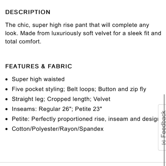 Express Super High Rise Straight Cropped Velvet Pants - Picture 4 of 9